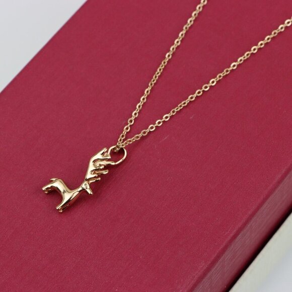 Reindeer Pendant Rose Gold Necklace with Delicate Chain, XPNL0399 - Picture 5 of 13